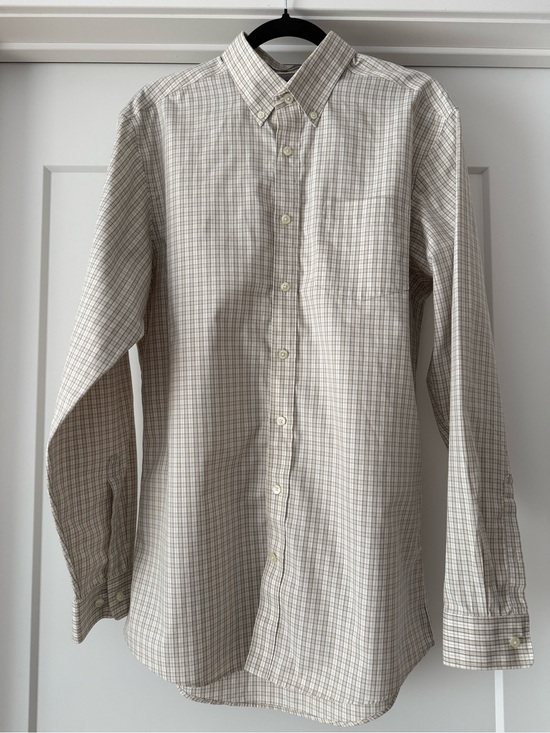 Eddie Bauer Other - Men’s Eddie Bauer Classic Button-Down Plaid Shirt in Beige and White Sz Med/Tall